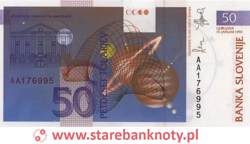 widok banknotu <b>50 tolarów słoweńskich rewers</b><br/>