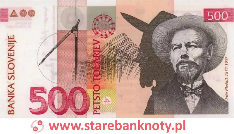 widok banknotu 500 tolarów słoweńskich awers
