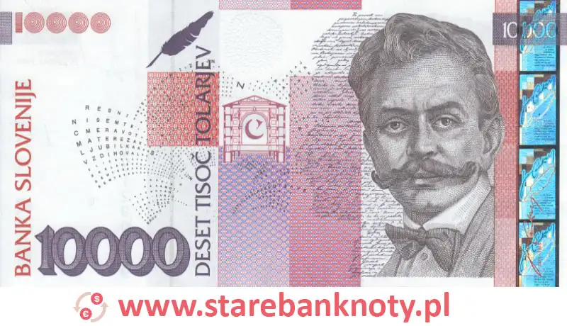 widok banknotu 10000 tolarów słoweńskich awers
