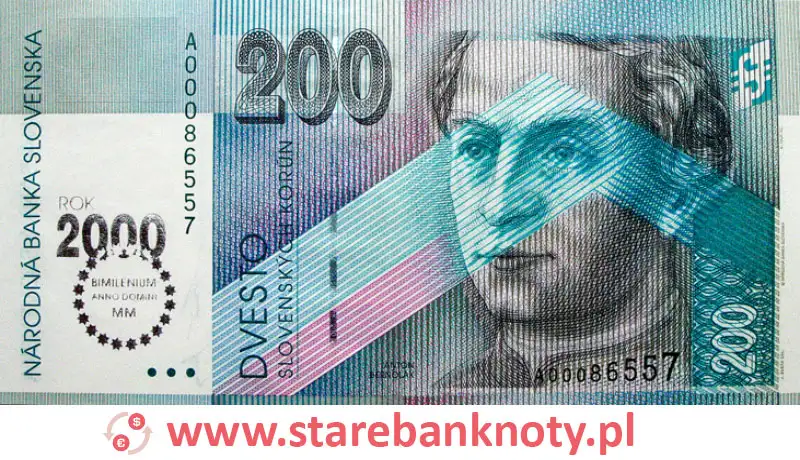 widok banknotu 200 koron słowackich awers