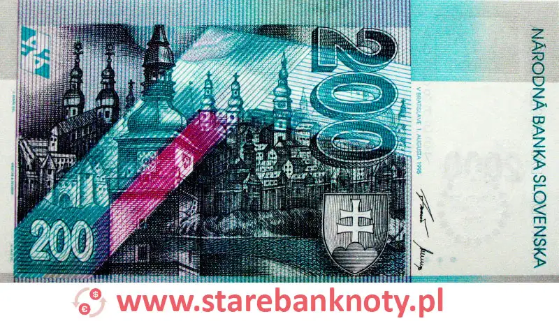 widok banknotu 200 koron słowackich rewers