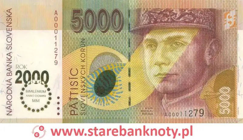 widok banknotu 5000 koron słowackich awers
