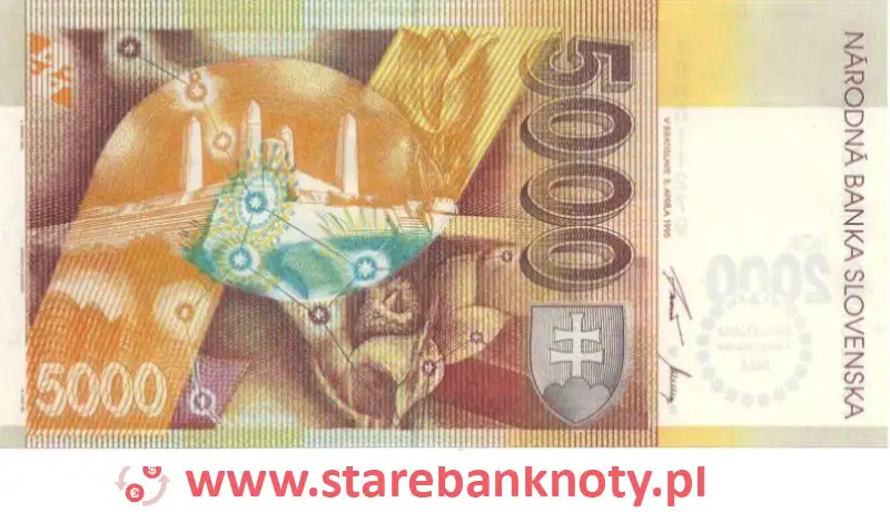 widok banknotu 5000 koron słowackich rewers