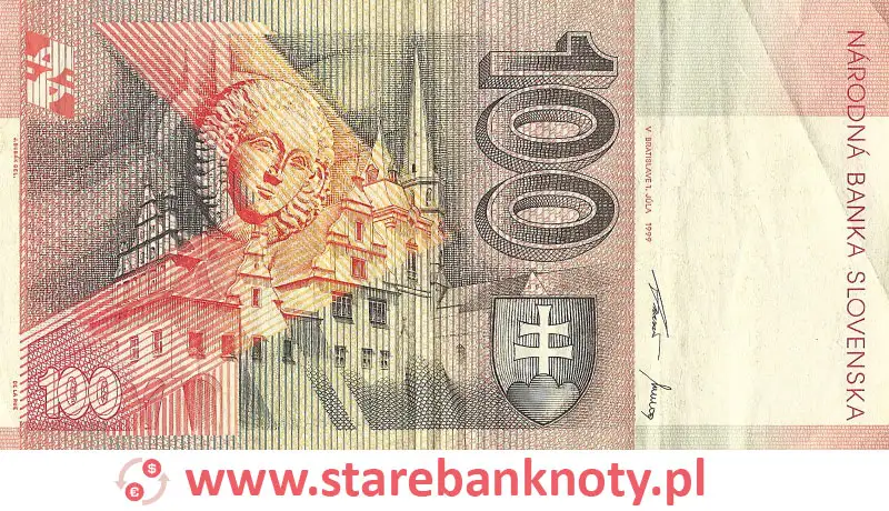 widok banknotu 100 koron słowackich rewers