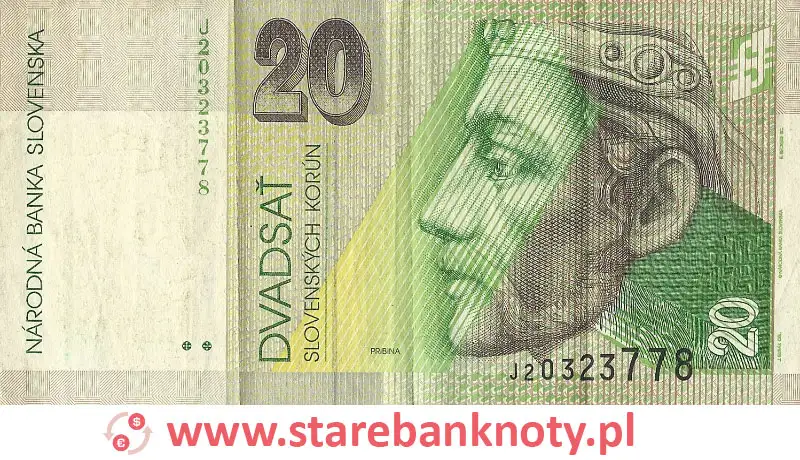 widok banknotu 20 koron słowackich awers
