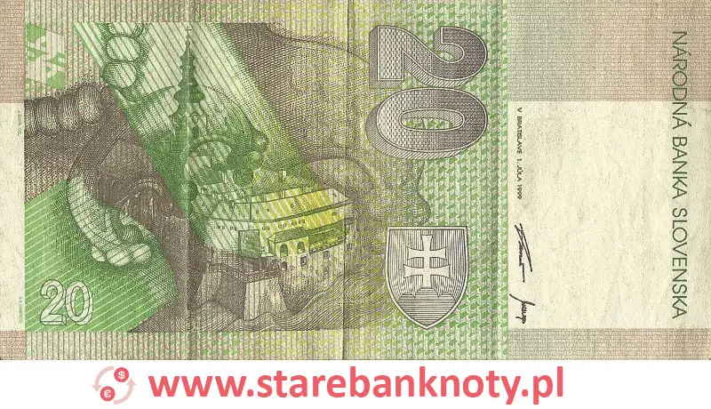 widok banknotu 20 koron słowackich rewers