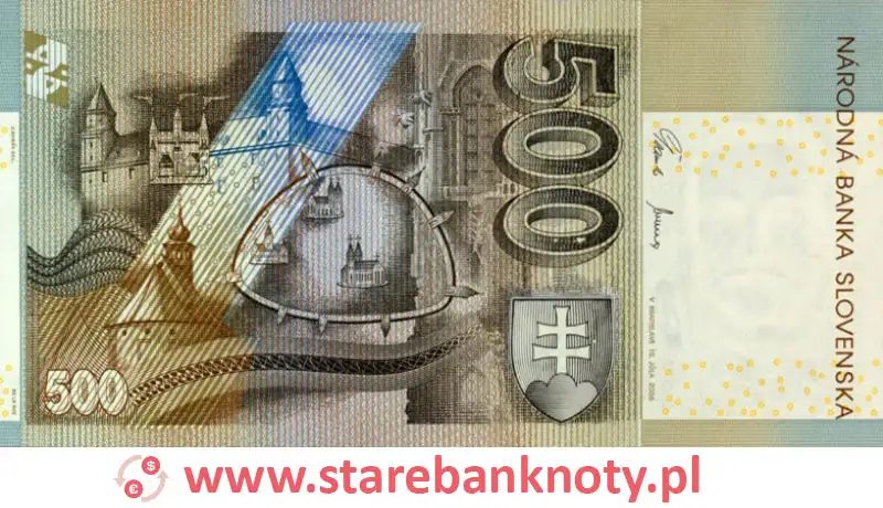 widok banknotu 500 koron słowackich rewers
